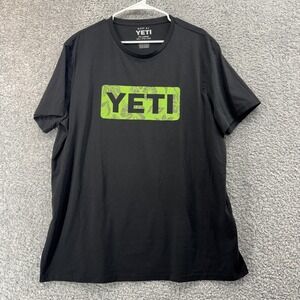 YETI Shirt Mens 2XL Black Green Logo Graphic T-Shirt Tee Cotton Blend Crewneck